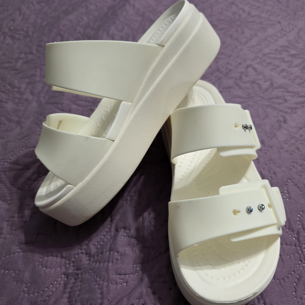 CROCS White Platform Dual-Strap Slide Sandals